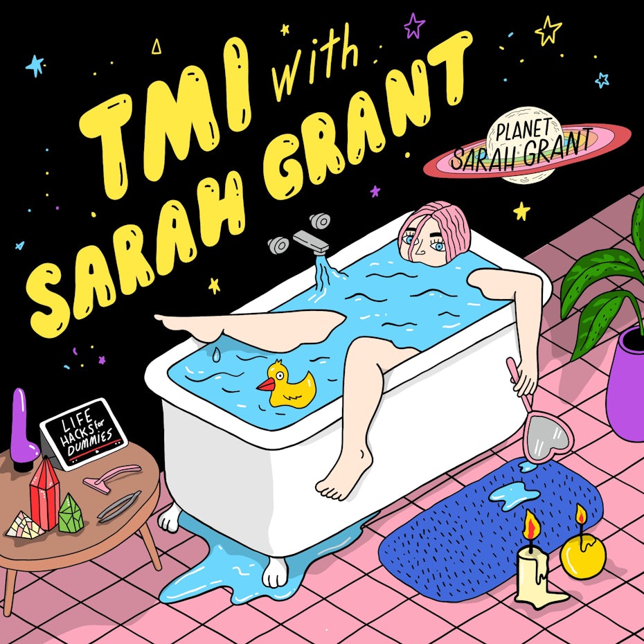 promotional artwork of woman in an overflowing bath