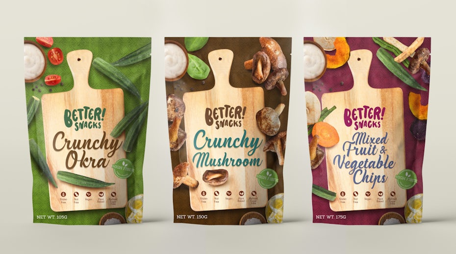 Better! Snacks in Okra, mushroom and fruit & veg flavours