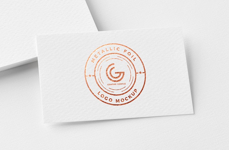 business card with logo imprint in bronze metallic foil