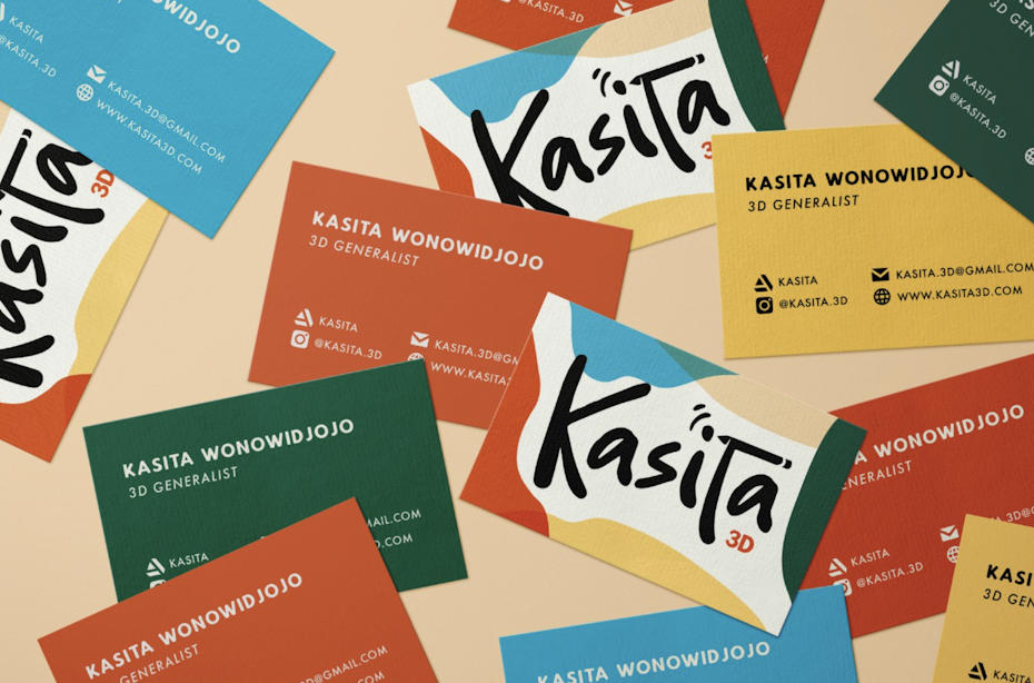 colorful brand identity with business cards, stationery and a logo