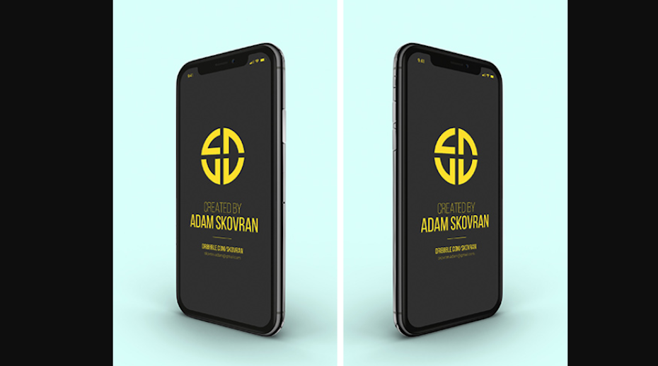 yellow geometric icon mockup shown at 9 different angles on an iPhone