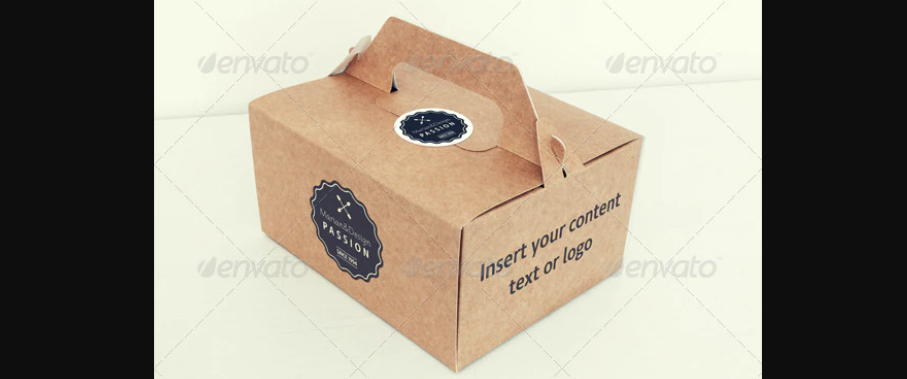 mockups of a folded paper takeout container, business card and coffee cup