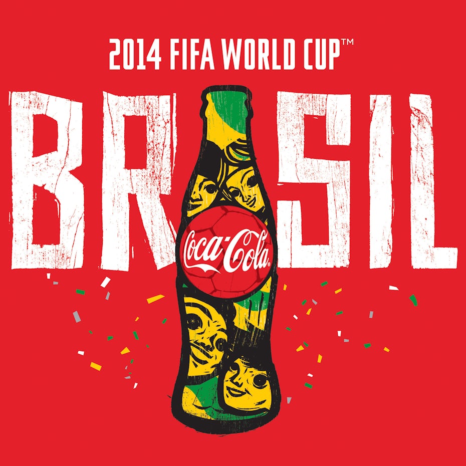 ad showing the World Cup Coca Cola bottle and the word BRASIL