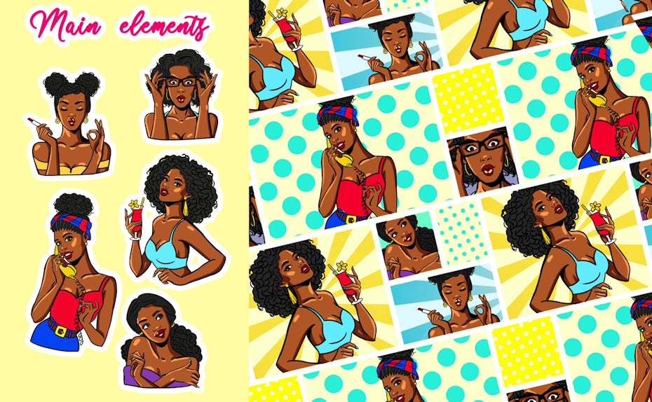 Pop Art sticker design featuring polka dots