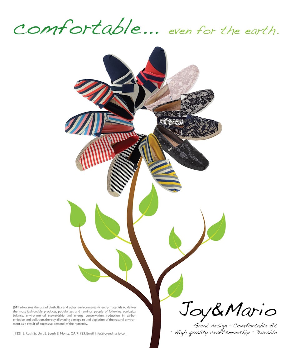 Diseño de piezas publicitarias - anuncio impreso que muestra una flor con zapatos para pétalos