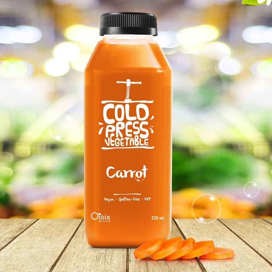 rendering of a carrot juice bottle