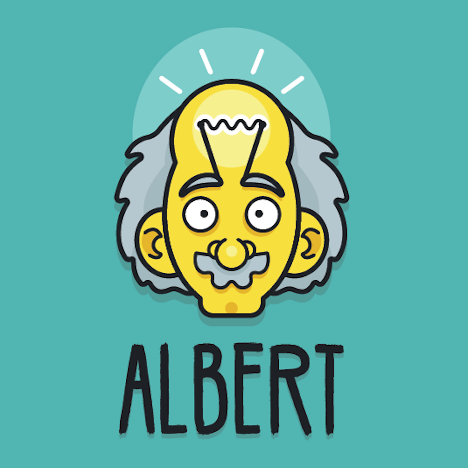 Logo design of Albert Einstein with a lightbulb idea