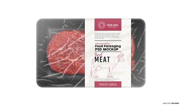 mockup showing meat packaging with a black base