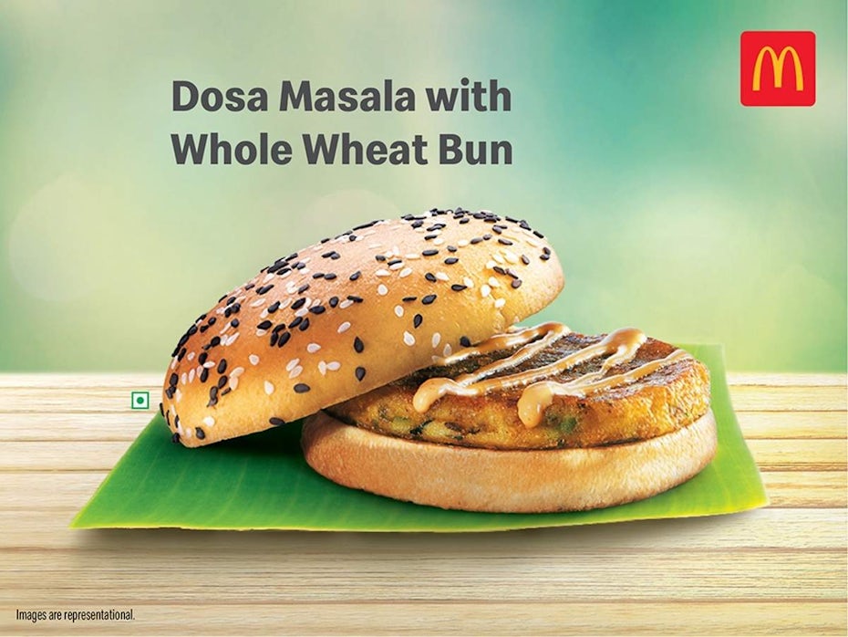 Anzeige mit einem McDonald's Dosa Masala Burger