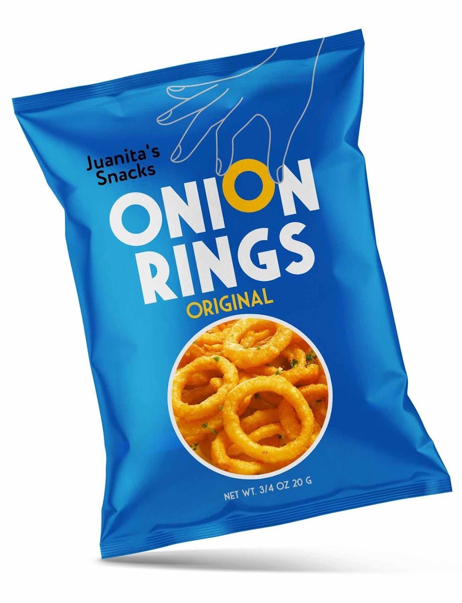 Onion rings in a blue bag