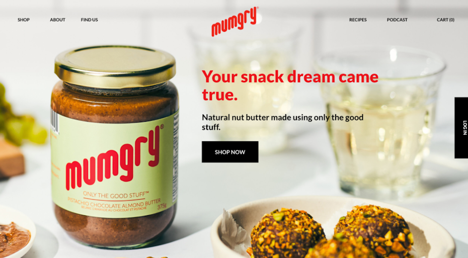 screenshot of mumgry homepage