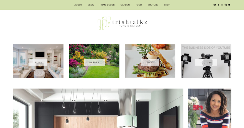 category blocks for home, garden, youtube, food