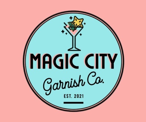 round teal logo showing a martini glass