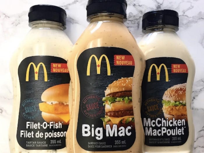 three bottles of McDonald’s sauce side by side