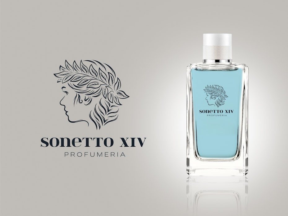 Illustrated Grecian logo design for perfume brand