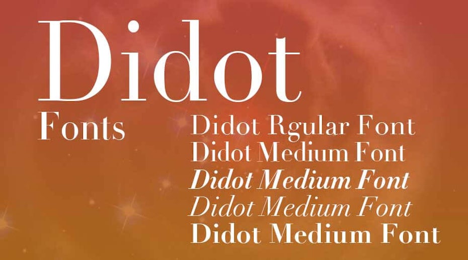Tipo de letra Didot y variaciones de fuente contra un fondo degradado marrón