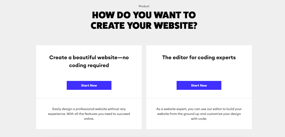 screenshot of “How do you want to build your website” page