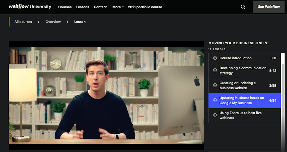 Screenshot of Webflow tutorial example: Webflow University