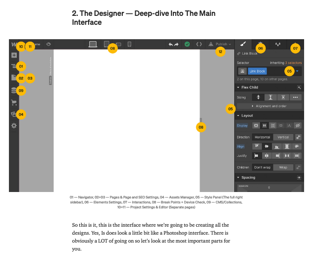 Captura de pantalla del ejemplo del tutorial de Webflow: La guía más fácil de Webflow para principiantes de Jan Losert