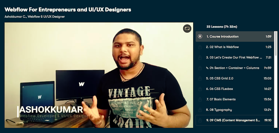 Screenshot of Webflow tutorial example: Skillshare