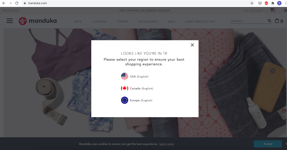 Manduka geolocation message
