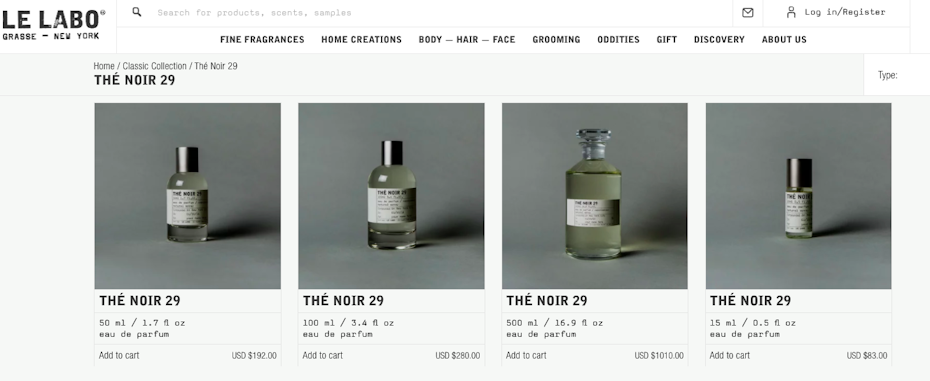 Perfume bottle design in varying sizes