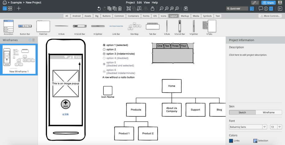 Interfaz de usuario de estructura alámbrica Balsamiq