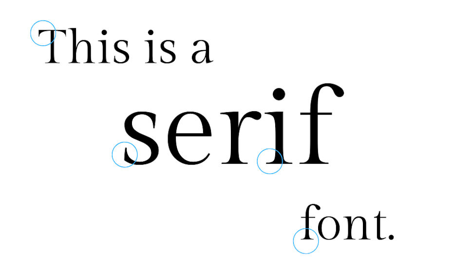 Dies ist eine Serifenschrift mit blau eingekreisten Serifen