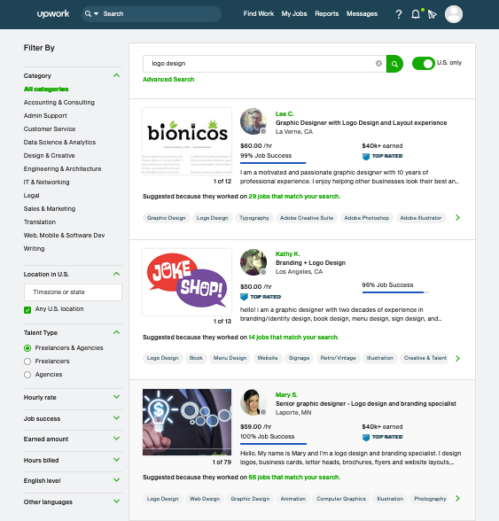 Screenshot von Upwork