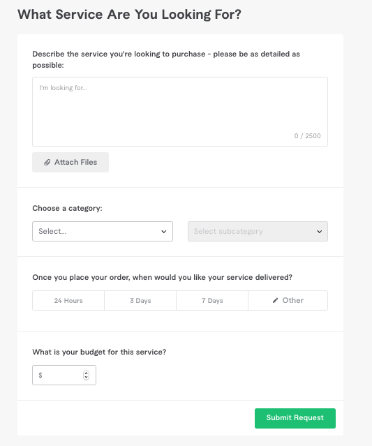 Screenshot von Fiverr Buyer Request formular