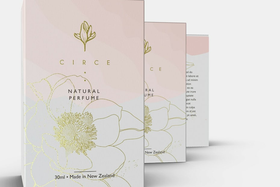 Pink and gold perfume branding design