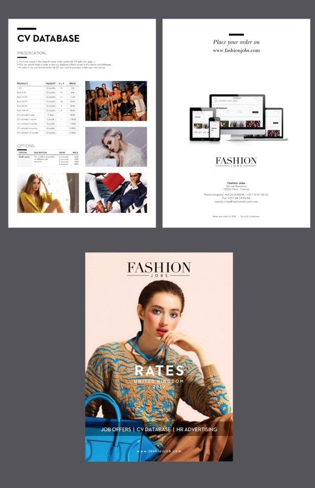 Data-heavy brochure spread for job-seekers in the fashion industry
