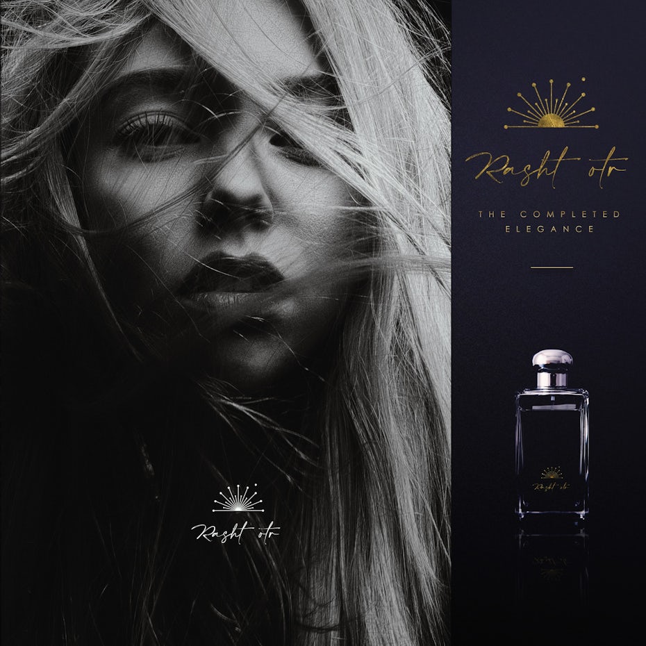Perfume branding design with black and white photography