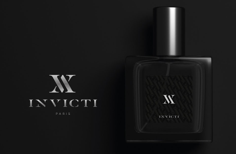 Silver serif logo design for perfume brand