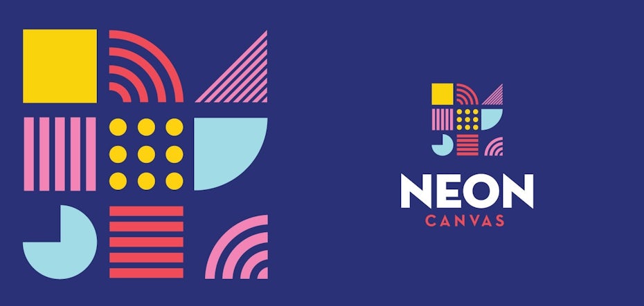 Diseño de logotipo colorido, geométrico y basado en formas.