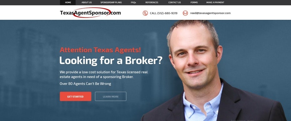 website design showing a man with text