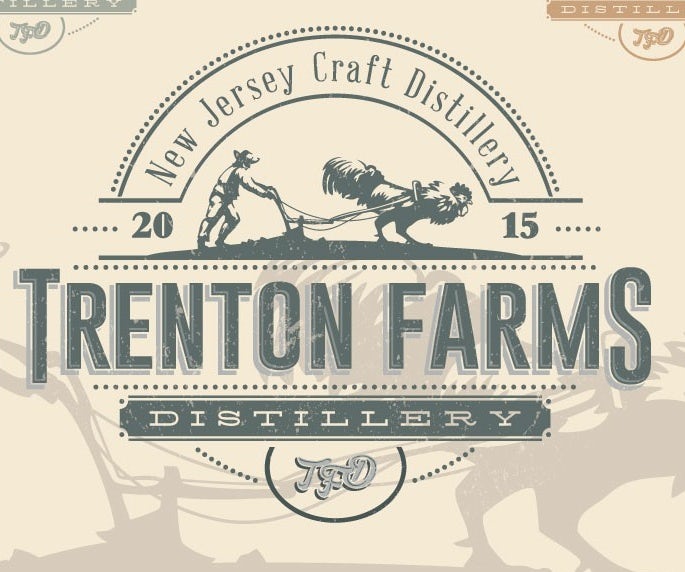 rustic distillery logo showing a man and a rooster plowing a field