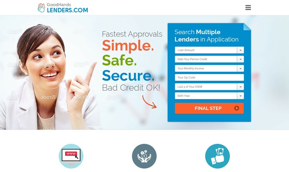 colorful website featuring a smiling woman
