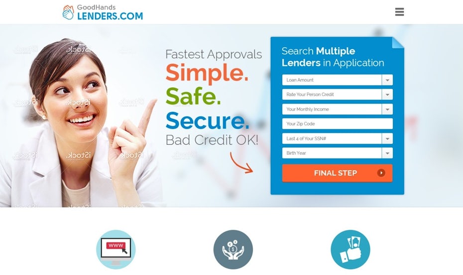 colorful website featuring a smiling woman