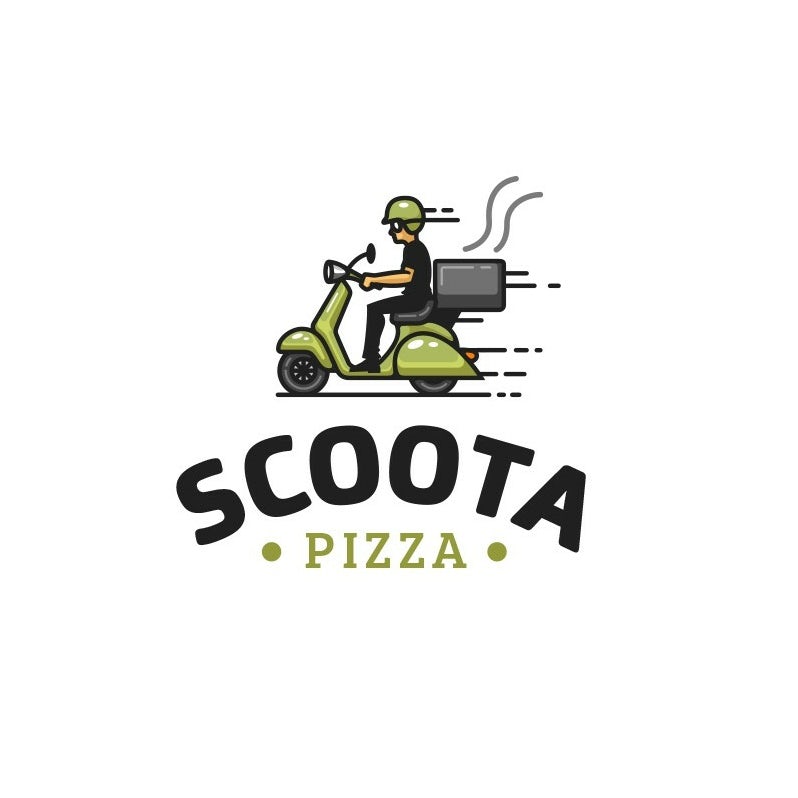 To-go pizza logo and packaging