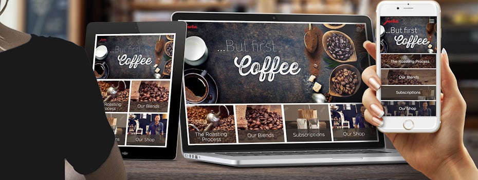 coffee website on different sized screens