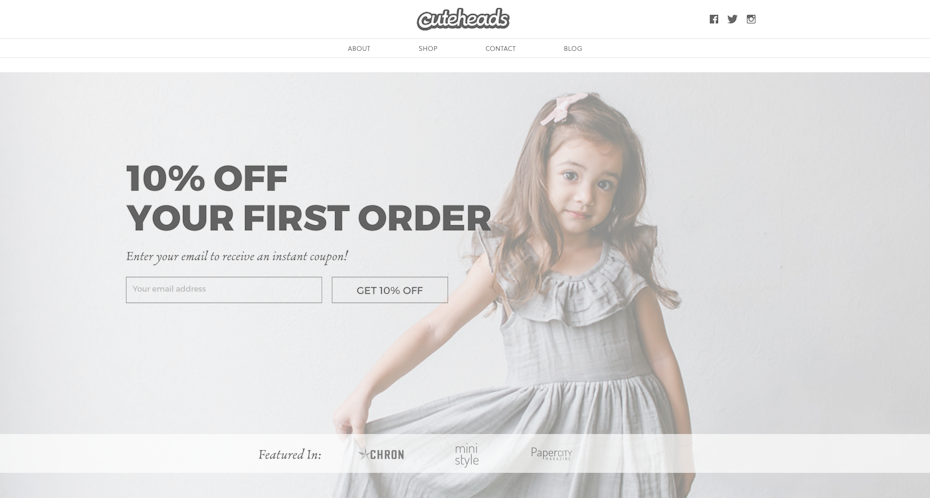 website featuring a girl in a dress, greyed out with a filter