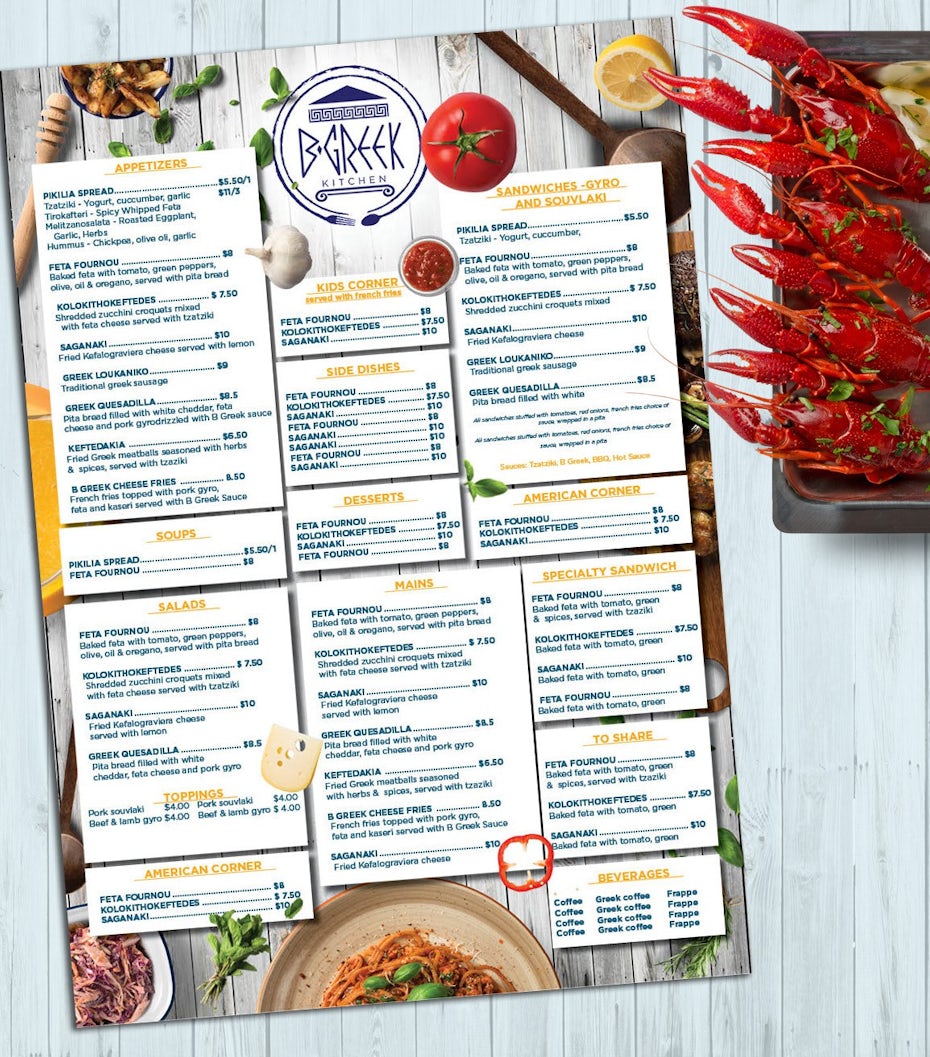 Greek restaurant menu