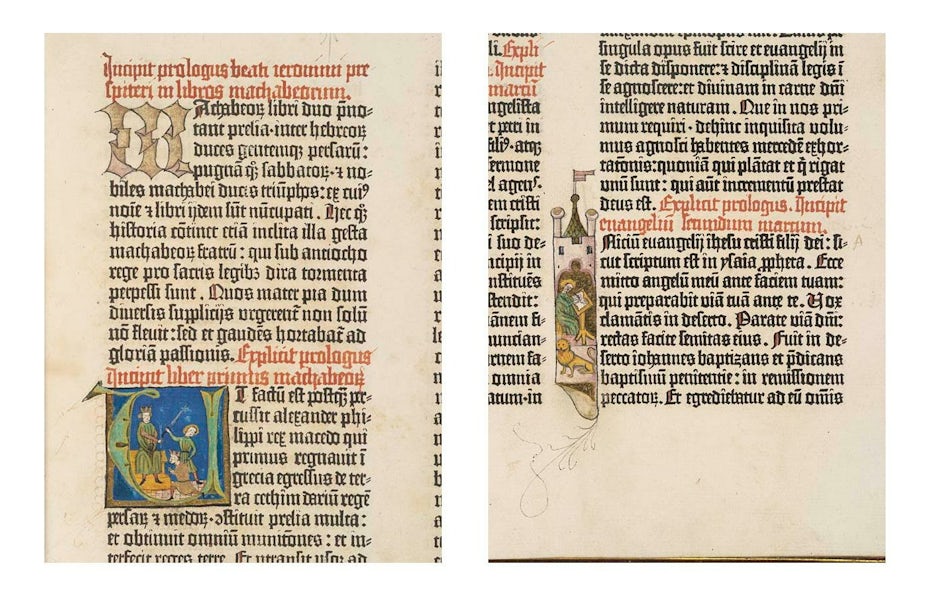 Blackletter print and illustrations on a page