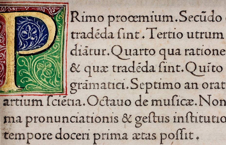 Texto de la época del Renacimiento en tipografía romana