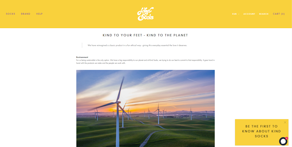 schlichte Website mit gelbem Header, Foto von Windmühlen und Text