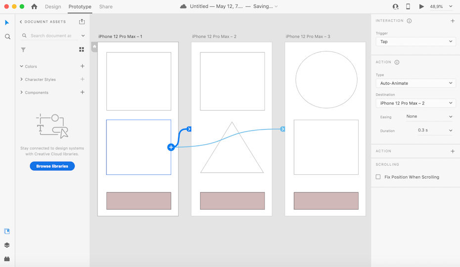 Interfaz de usuario de creación de prototipos de Adobe XD