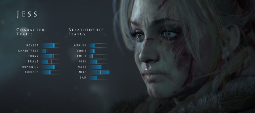 Until Dawn menu UI screenshot