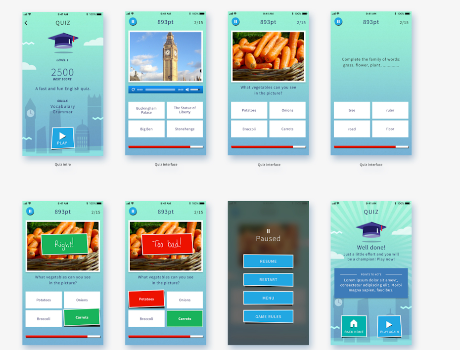 Language learning mobile game design