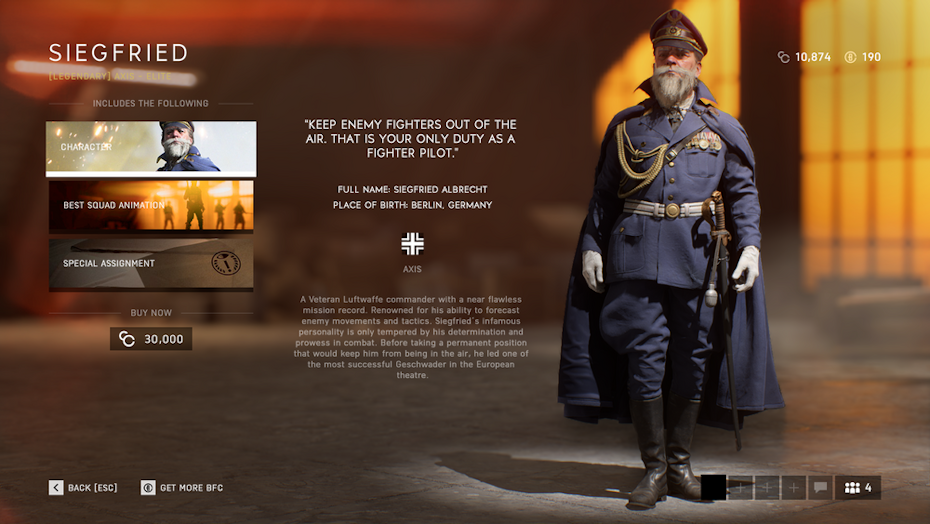 Battlefield V character screen image